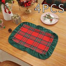 1pc Christmas Plaid Dual-Panel Velvet Fabric Ruffle Table Runner, Suitable For Christmas Holidays And Home Decor - Red Grid - View 17