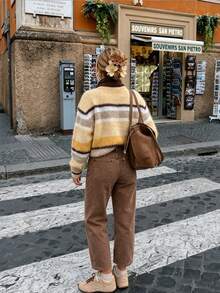 SEREN Women's Comfortable Striped Crew Neck Long Sleeve Sweater, Loose Basic Knit Pullover, Suitable For Autumn/Winter Outfits - Multicolor - View 9