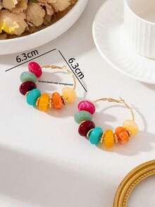 1 Pair Personalized Versatile Summer Vacation Beach Style Dopamine Colorful Beaded Hoop Earrings For Women (Bead Color Randomly Arranged) - Multicolor - View 6