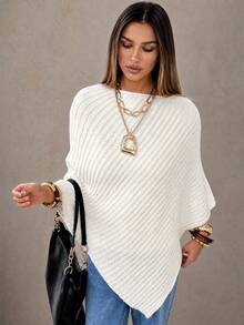Women's New Autumn/Winter Fashion Casual Asymmetrical Hem Pullover Sweater, Suitable For Daily Wear, Commuting And Shopping - White - View 3