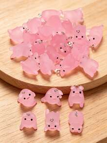 10pcs Fluorescent Glow-In-The-Dark Mini Resin Pig Set, Glowing Pink Pig Beads Pendant, Jewelry Making DIY Kit, Suitable For Mini Crafts, Parties And Birthday Gifts - Multicolor - View 3