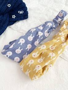 2pcs Cartoon Rabbit Print Cross Headband Fabric Elastic Stretch Headband Cute Youthful Energetic Sweet Daily Wear Versatile Hair Accessory - Multicolor - View 5
