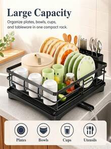 Large Capacity Dish Drying Rack With Auto Drainboard, Kitchen Counter Dish Drainer Organizer For Dishes, Bowls, Cups, Space Saving Sink Storage Rack - Multicolor - View 5