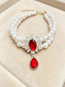 1pc Pearl Pet Collar With Shiny Teardrop Crystal Pendant, Adjustable Design, Lightweight And Comfortable, Perfect For Cats Or Puppies, Suitable For Photos, Parties, Christmas And Gifts - Multicolor - View 14