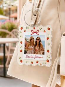 Personalized Pet Photo Bag Charm, Fan-Shaped Frame Bow Floral Plaid Backpack Accessory - Multicolor - View 5