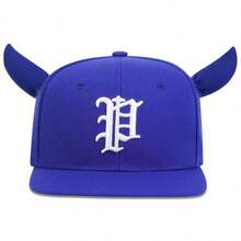 1pc Men's Horn Gothic Letter Embroidered Hip Hop Hat, Adjustable Sun Protection Casual Cap, Spring/Autumn - Blue - View 3