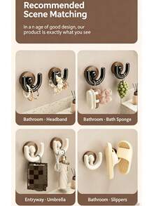 Vintage Wood Grain Base U-Shaped Suction Cup Slippers Rack, Rotatable & Removable Wall-Mounted Hook, Floating Drainage Storage For Slippers, Bathroom Corner Wall Storage Rack - Multicolor - View 10