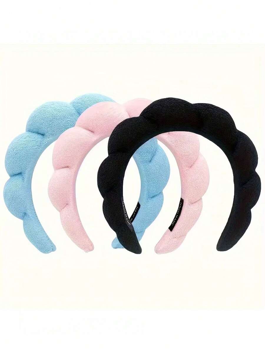 3pcs Women's Cloud-Shaped Headbands - Comfortable Elastic, Suitable For Skincare And Makeup - Washable Polyester Fiber Hairbands - Multicolor - View 1