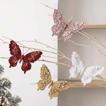 1PC Christmas Pearl Sparkling Butterfly Simulation Butterfly DIY Christmas Tree Wreath Pendant Christmas Gift Festival Party Home Decoration - Butterfly - View 6