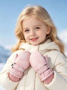 1雙幼兒冬季手套，抓絨內裡雪地手套，可調節袖口，保暖手套，適合戶外滑雪與雪地玩耍，男女通用 - 1Pair - 查看 4