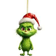 The Grinch 9/2pcs Acrylic Christmas Tree Hanging Ornaments, Mixed Color Cute Characters With Christmas Hat Pattern, Suitable For Christmas Home Decor, Ideal Christmas Tree Decoration And Holiday Creative Small Gift - Cookie Monster - View 3
