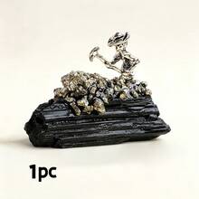 1pc Natural Black Stone Pyrite Miner Figurine, Handcrafted Mineral Cluster Specimen, Desktop Decor Collectible Gift, Random Shape - Black Tourmaline Miner - View 10