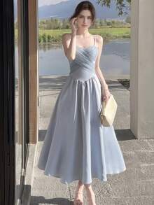 Women's Elegant Mesh Patchwork Holiday Party Dress, A-Line Spaghetti Strap Bohemian Beach Dress For Birthday Party, Summer Wedding Fall - Baby Blue - View 1