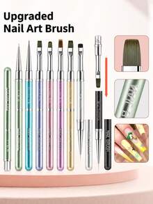 JOCNAIL Colorful Sandblasted Handle Nail Art Brush Dual Head Liner Painting Drawing Pen Metallic Aluminum UV Gel Manicure Tool - Multicolor - View 7