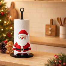 Christmas Theme Vertical Kitchen Paper Towel Holder, Santa Claus/Christmas Tree Design Holiday Home Decor Countertop Paper Towel Storage Rack - Multicolor - View 1