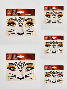 1pc Leopard Face Sticker, Glitter Waterproof Sticker, Gold Leopard Stage Makeup Face Sticker, Party Decoration, Photo Prop,Halloween - Many - View 7