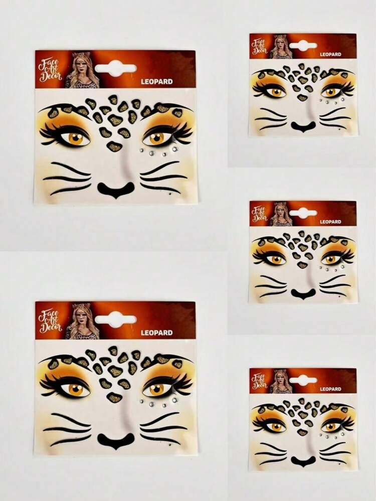 1pc Leopard Face Sticker, Glitter Waterproof Sticker, Gold Leopard Stage Makeup Face Sticker, Party Decoration, Photo Prop,Halloween - Many - View 7