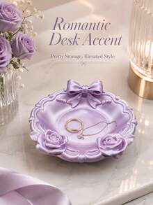 1pc Women's Purple 3D Printed Jewelry Tray, Bow And Rose Decor Storage Dish, Creative Vanity Organizer Box, Suitable For Rings, Earrings And Vanity Decor - Multicolor - View 8