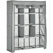 Fabric Wardrobe With 8 Shelves & Clothes Rails, Non-Woven Folding Closet In Beige, 125x43x162.5cm For Space-Saving Storage - Light Grey - View 1