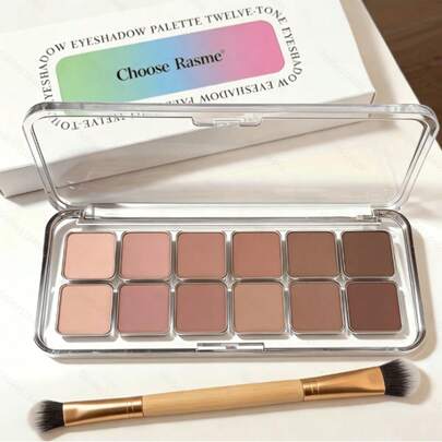 12-Color Air Eyeshadow Palette - Comes With A Double-Headed Brush + Eight Makeup Brushes, Equipped With A Double-Headed Makeup Brush Texture With Matte, Shiny And Metallic Effects, Korean Cosmetics. Korean Makeup.