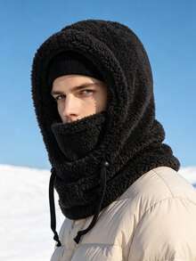 2pcs Winter Fleece Balaclava Set, Warm & Cold-Proof Hooded Scarf Mask With Knitted Beanie, Suitable For Skiing, Cycling And Outdoor Activities - Balaclava + Beanie - View 5
