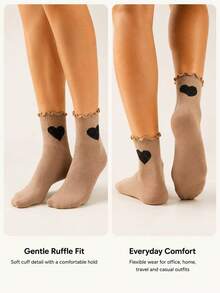 6 Pairs/12 Pairs Random Women's Heart Embroidery Ruffle Trim Crew Socks, Cute Knitted Soft Breathable Casual Everyday Socks - Multicolor - View 4