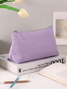 Corduroy Pencil Case, Minimalist Solid Color, Durable, Large Capacity, Essential For Students To Store Stationery. - Random Color - View 8