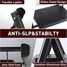 3‑Step Folding Step Ladder, Robust Carbon Steel Heavy‑Duty Step Stool, Reinforced Beams & Widened Pedals With PVC Anti‑Slip Foot Guards, Compact Easy‑Storage Ladder For Indoor Household DIY Use - Black - View 7