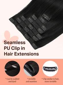 DOORES 14-24 Inch Seamless Clip-In Hair Extensions, 130g-160g 7pcs Real Human Hair Invisible PU Skin Weft, Jet Black, Natural Remy Straight Hair, Easy To Wear & Style - S1 - View 6