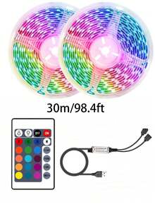 5V Indoor LED Light Strip, 3.28ft To 98.4ft Length, Color Changing RGB LED Lights With 24-Key Remote Control, Suitable For TV/Computer Backlight, Desk, Living Room, Bedroom, Holiday Party/Bar/Atmosphere Lighting - Multicolor - View 16