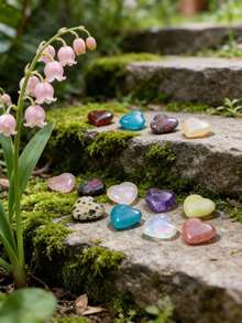 20/10/1pc Random Polished Heart Palm Stones, Natural Pocket Stones, Charming Heart Crystals, Multi-Color Mini Heart Crystals, Perfect Gift, DIY Jewelry Decoration, Valentine's Day Gift, Graduation Gift - Multicolor - View 4