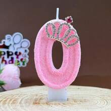 Pink Flock Texture Number Birthday Candle 0‑9, Rhinestone Crown Decor Digital Cake Topper Candle, Cute Princess‑Style Cake Decoration Candle For Girls Birthday Party Baby Shower Birthday Cake Decor Supplies - Multicolor - View 14
