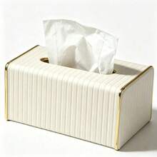 PU Leather Striped Tissue Box, Nordic Luxury Hotel Style, Gold Trim Tissue Box, Creative Large Size Tissue Box For Living Room And Bedroom, Mother's Day Gift - Multicolor - View 11