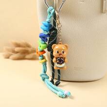 Creative Cartoon Butter Teddy Bear Figurine Keychain, Hand Woven Letter Hanging Rope, Cute Bag Pendant - Multicolor - View 4