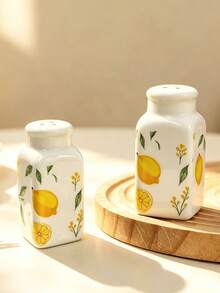 2pcs/4pcs Cute Lemon Ceramic Seasoning Bottles, Fresh Pastoral Style Square Small Seasoning Bottles, Highly Attractive Tabletop Condiment Bottles, Home Salt/Pepper/Sugar/Sprinkle Bottles, Housewarming Gift - Multicolor - View 1
