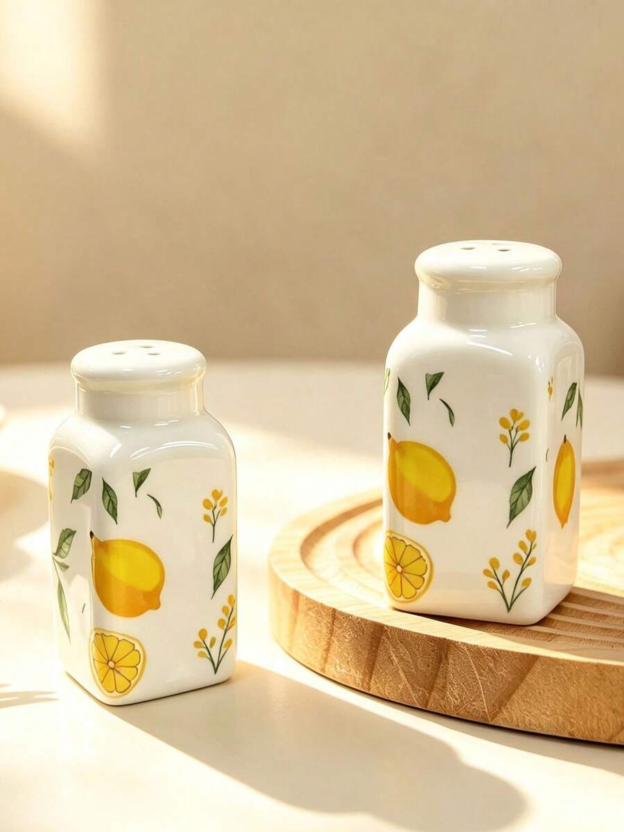 2pcs/4pcs Cute Lemon Ceramic Seasoning Bottles, Fresh Pastoral Style Square Small Seasoning Bottles, Highly Attractive Tabletop Condiment Bottles, Home Salt/Pepper/Sugar/Sprinkle Bottles, Housewarming Gift - Multicolor - View 1