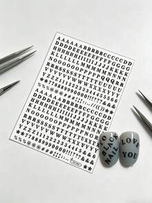 1sheet Letter Graphic Nail Art Sticker Nail Stickers DIY Nails Nail Supplies - Black - View 4