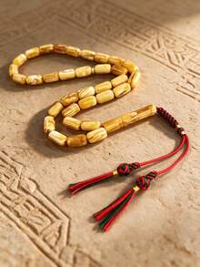 33-Bead Muslim Prayer Beads, 9*16mm Cylindrical Beeswax Texture Handmade Braided Rope Tasbih, Long-Lasting Fragrance 1-3 Years, Islamic Prayer Recitation Handheld Beads, Handmade Knotted Tassel Design, Natural Bead Texture, Portable Misbaha Prayer Beads, Durable Braided Rope, Suitable For Daily Prayer And Recitation, Can Be Used For Personal Wear Or Given As A Gift, Classic Popular Islamic Religious Handheld Accessory - Amber Style [Scented] - View 3