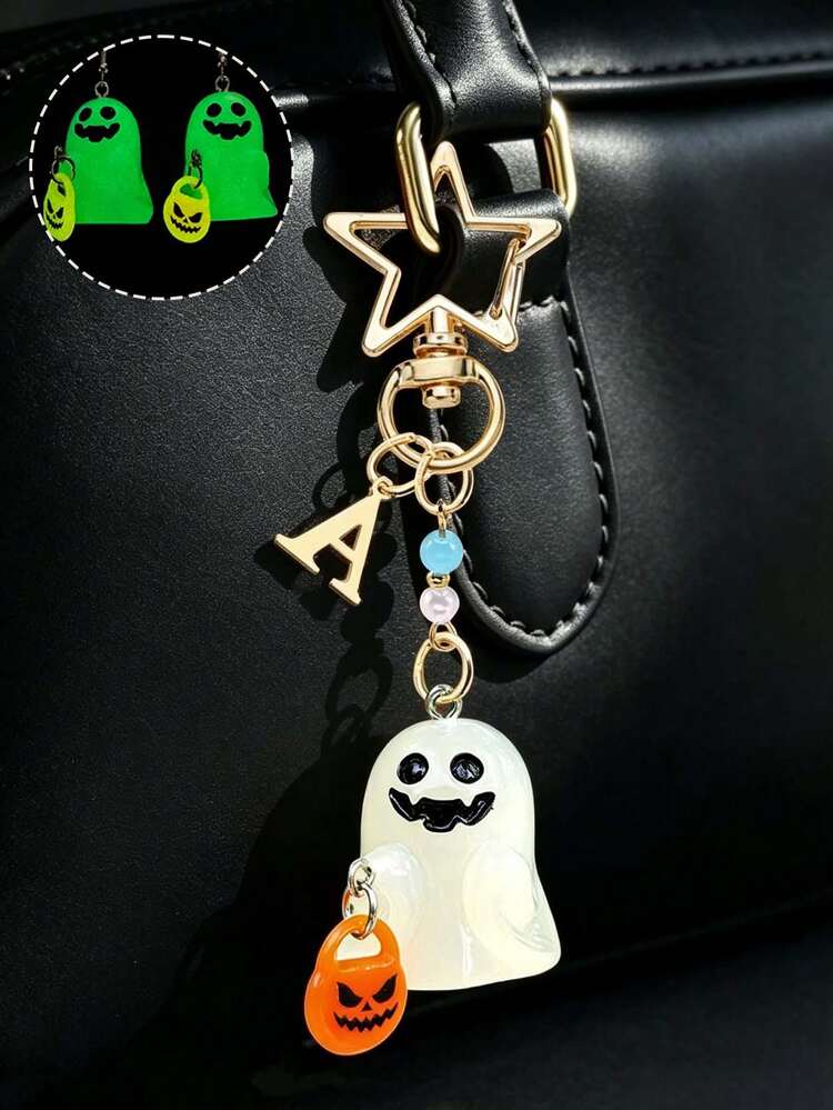 Halloween Glowing Ghost Keychain, Halloween Letter Bag Charm, Cute Spooky Handbag Pendant Gift, Pumpkin Charm, Halloween Accessories, Party Favor - Multicolor - View 1