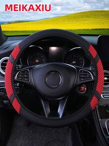 MEIKAXIU 1pc Breathable New Fabric PU Leather Stretchable Car Steering Wheel Cover Without Inner Ring, Suitable For 14.5-15 Inch Car Interior, All Season - Breathable PU Leather Grid Pattern - View 4