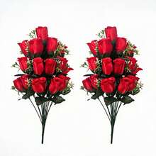 2pcs Artificial Cemetery Flowers, Memorial Rose Bouquet, Weather-Resistant Outdoor Floral Decor, Suitable For Tombstone, Cemetery, Garden, Patio, Porch, Yard And Home Decoration - Multicolor - View 19