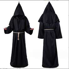 2026 Adult Medieval Warrior Monk Wizard Priest Cosplay Robe, Halloween Fancy‑Dress Costume - Black - View 4