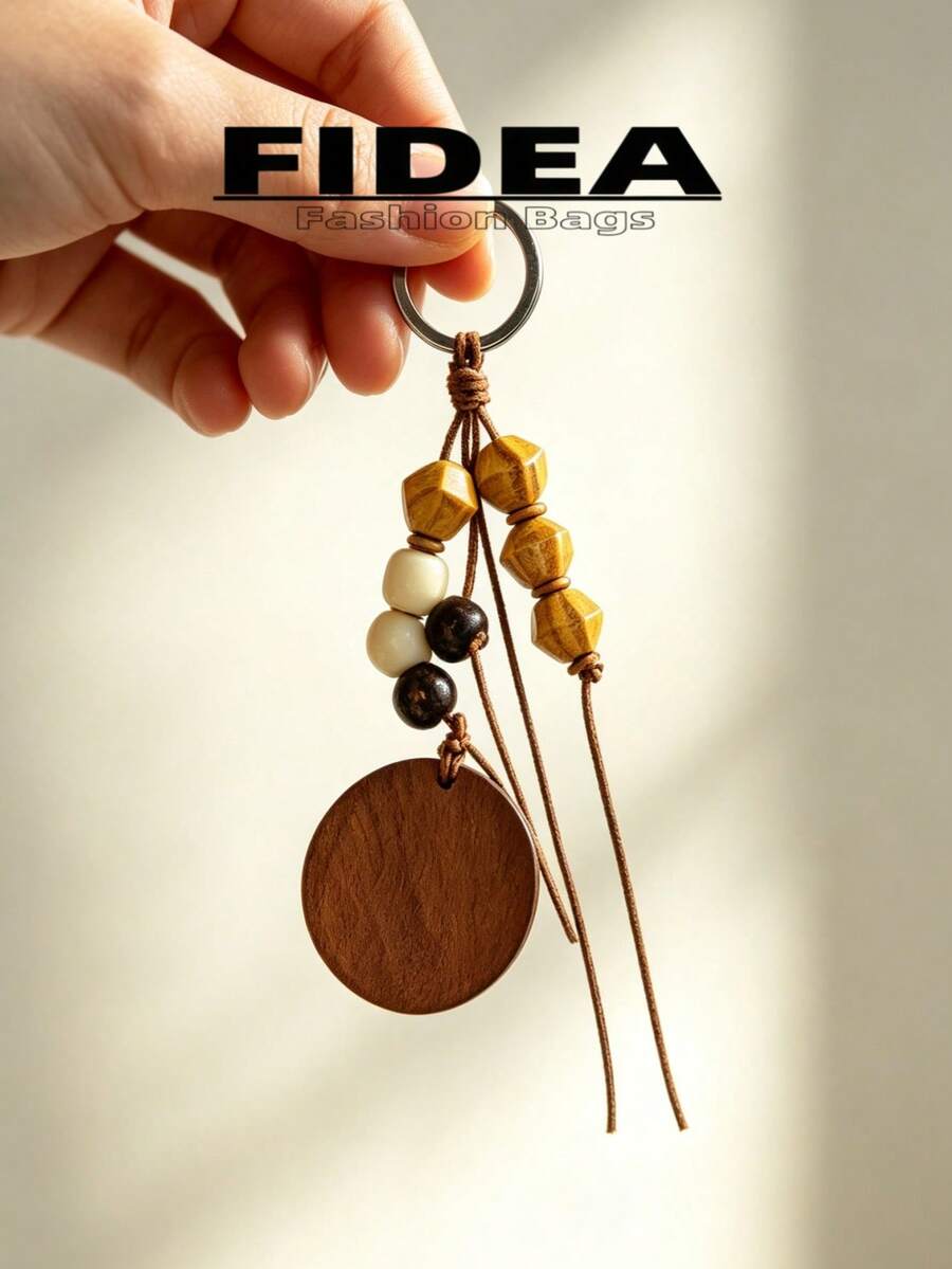 New Vintage Wooden Style Handmade Woven Wooden Bead Keychain Pendant, Minimalist Design With Warm Texture, Versatile Accessory For Bag Charm, Daily Gift Or Personal Use, Suitable For Multiple Occasions - Multicolor - View 1