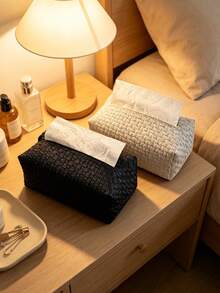 1PC Modern Minimalist Style Wicker-Patterned Tissue Box Rectangular Tissue Box Cover With Woven Embossed Texture Detail, Dustproof Tissue Holder, Napkin Storage Case, Suitable For Living Room, Bedroom, Office Desk,Car Tissue Box, Household Daily Use - Multicolor - View 3
