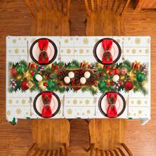 1pc Christmas Holly Leaf Poinsettia Snowflake Print Rectangular Tablecloth, Suitable For Holiday, Party, Birthday, Dinner, Restaurant Table Decor, Christmas Home Autumn/Winter Decoration - Multicolor - View 6