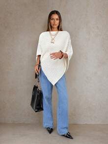 Women's New Autumn/Winter Fashion Casual Asymmetrical Hem Pullover Sweater, Suitable For Daily Wear, Commuting And Shopping - White - View 2
