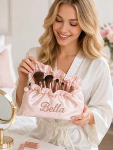 Customized Makeup Bag Cloud Bag Personalized Bridesmaid Makeup Bag Striped Makeup Bag Large Capacity Makeup Bag Bridesmaid Bride Gift - Multicolor - View 4