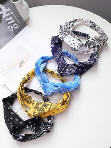 1pc Vintage Paisley Flower Print Criss-Cross Elastic Fabric Headband, Multiple Colors Available, American Street Style Vibe - Multicolor - View 3