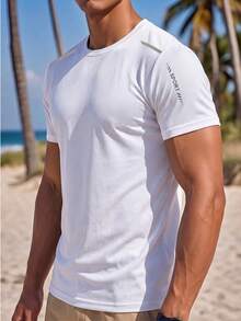 Men's Sports Running Short Sleeve Minimalist Elastic Breathable T-Shirt, Suitable For Summer Fitness, White - White - View 2