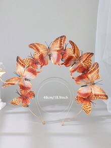 1pc Fairycore Orange Butterfly Floral Flower Crown 3D Monarch Butterfly Headband Woodland Fairy Cosplay Prom Party Hair Props - Coral Orange - View 9
